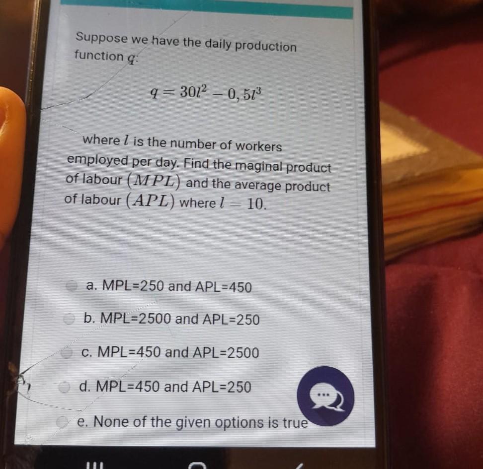 Solved Suppose we have the daily production function q : | Chegg.com