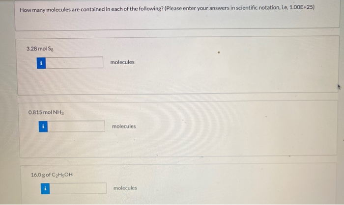 Solved How many molecules are contained in each of the | Chegg.com