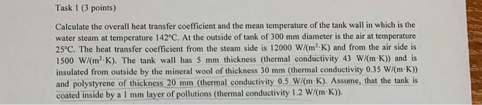 Solved Task 1 (3 points) Calculate the overall heat transfer | Chegg.com
