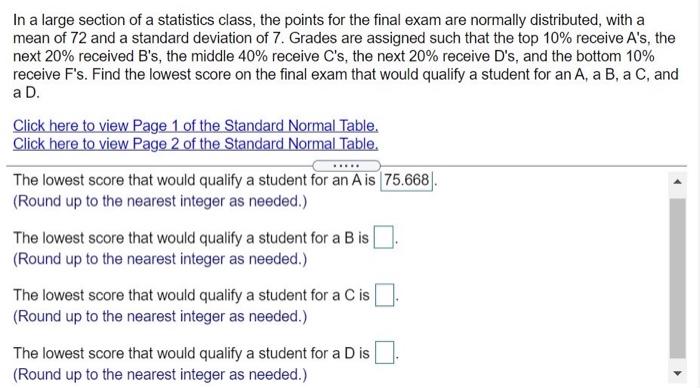 SOLVED: In A Large Section Of Statistics Class The Points For The Final