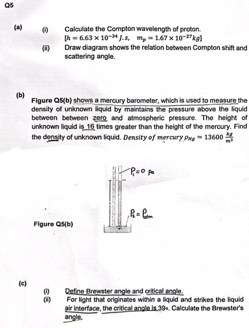 Solved Q5(a)(i) ﻿Calculate the Compton wavelength of | Chegg.com