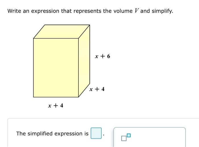 Solved Write an expression that represents the volume V and | Chegg.com