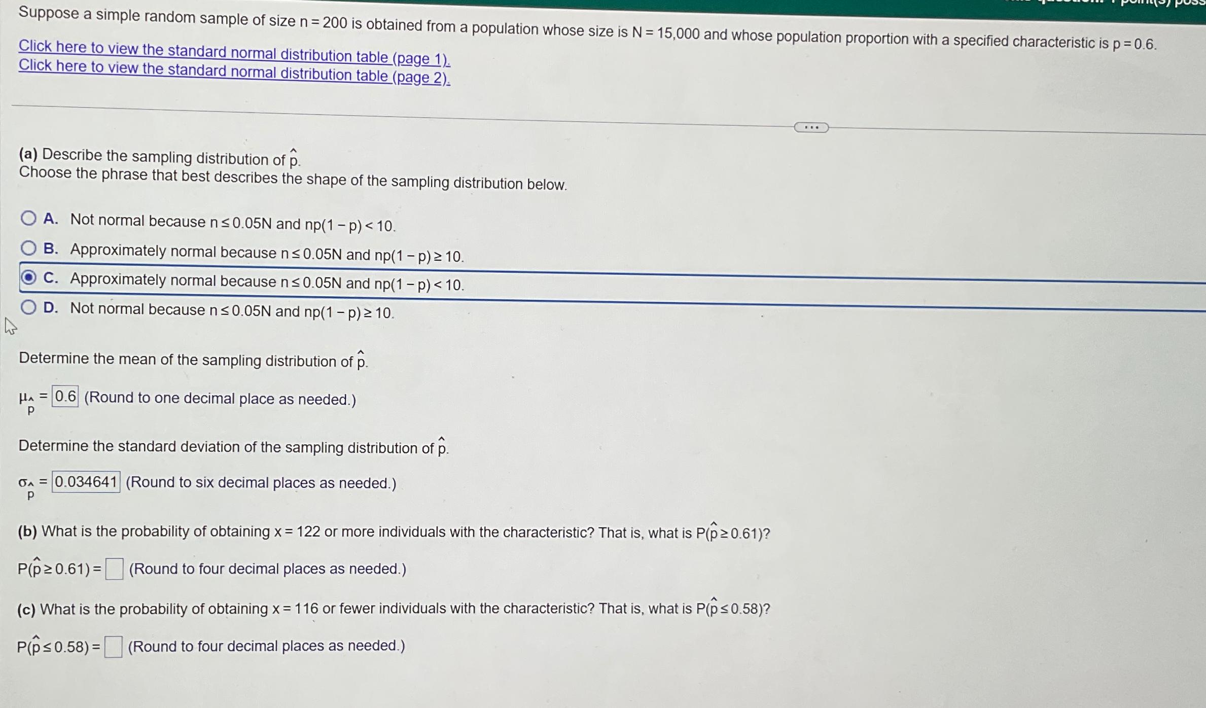 Solved JUST NEED HELP WITH B AND C.Suppose A Simple Random | Chegg.com