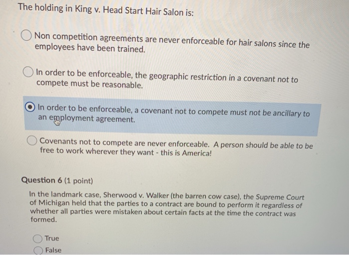 Solved The holding in King v. Head Start Hair Salon is Non