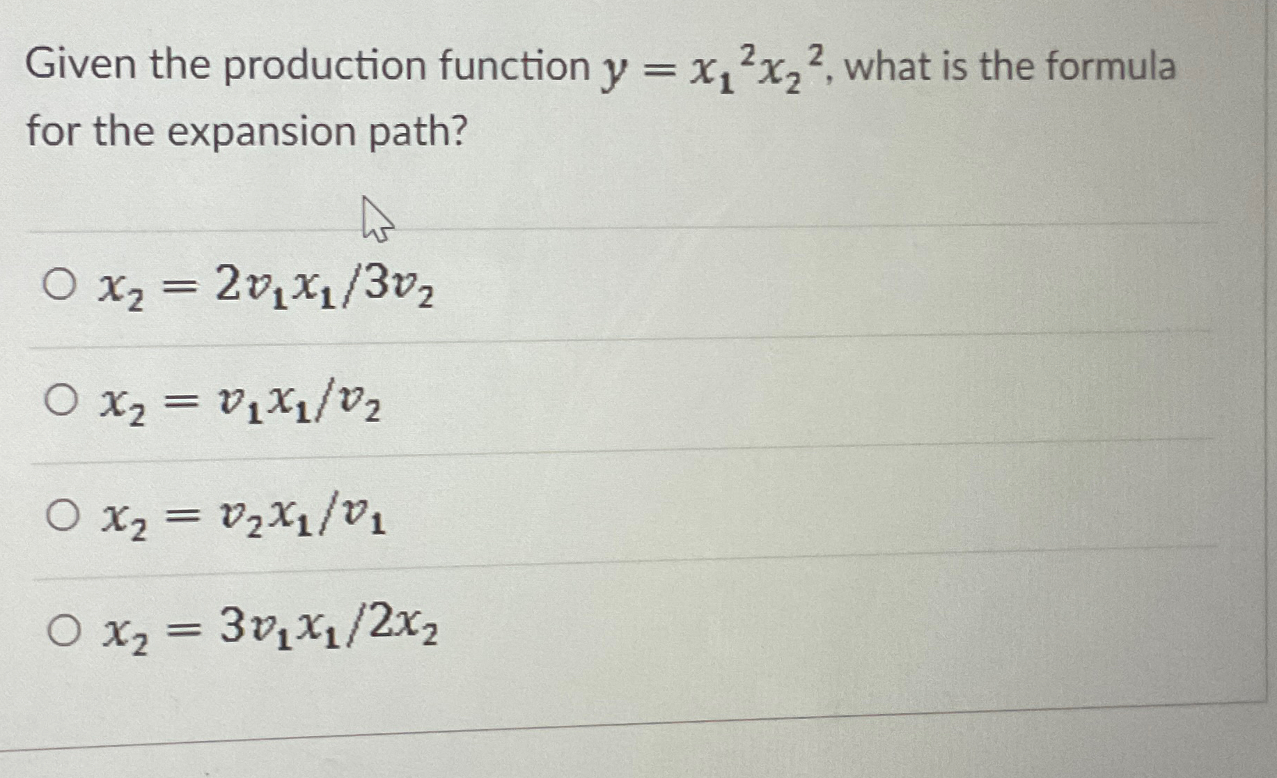Solved Given the production function y=x12x22, ﻿what is the | Chegg.com