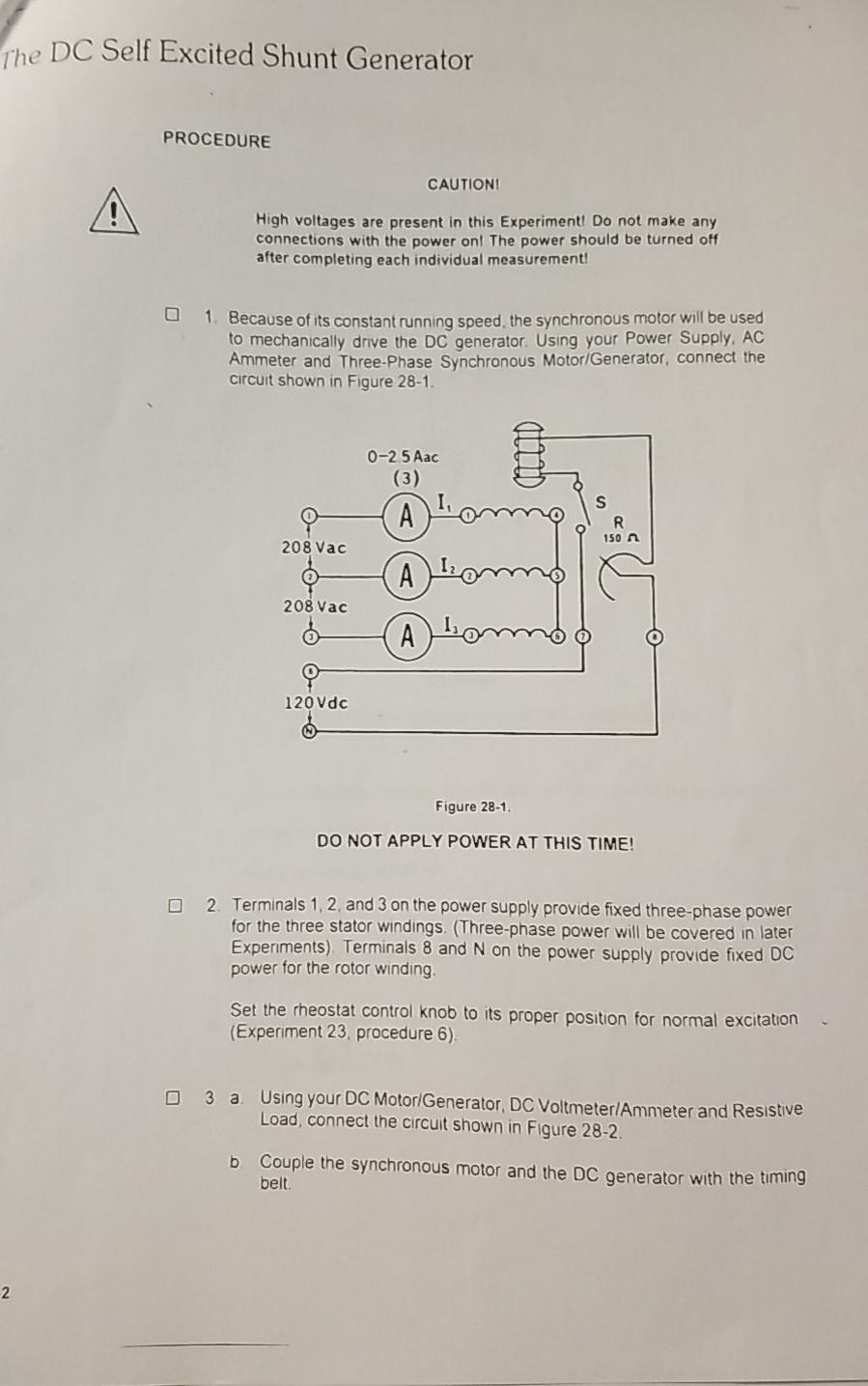 Solved Experiment 28 The DC Self Excited Shunt Generator Chegg