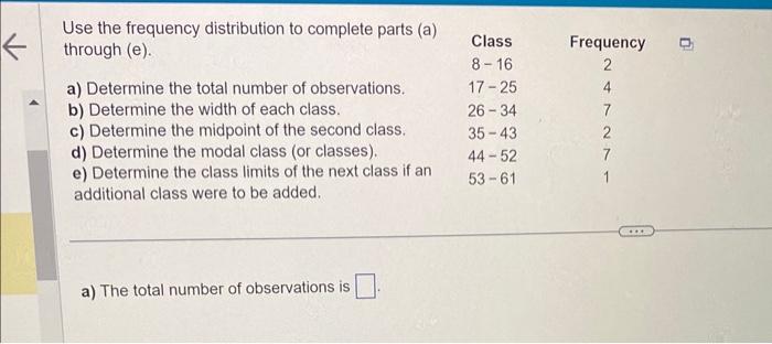 Solved Use The Frequency Distribution To Complete Parts (a) | Chegg.com