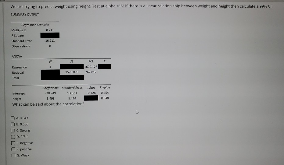 Solved We Are Trying To Predict Weight Using Height Test