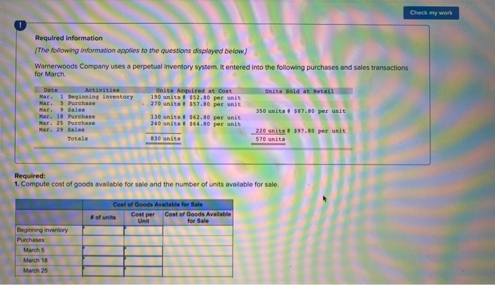 Solved Check my work Required information [The following | Chegg.com