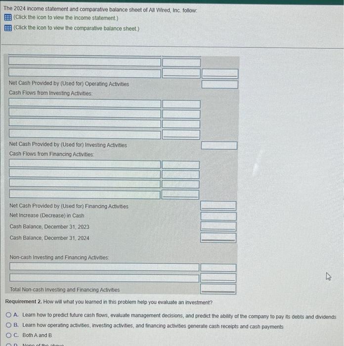 Requirement 1 Prepare The 2024 Statement Of Cash Chegg Com   Image