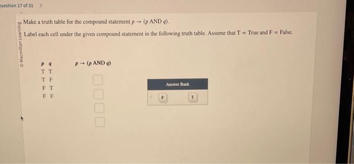 Solved Make a truth table for the compound statement p→(p | Chegg.com