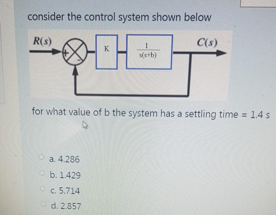 Solved consider the control system shown below R(S) C(s) K 1 | Chegg.com