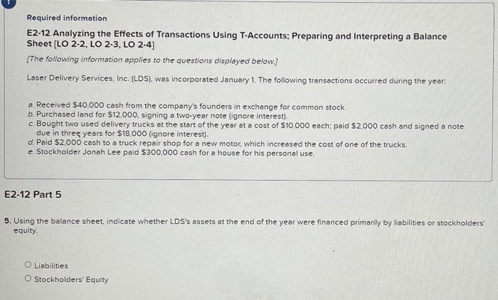 Solved Required information E2-12 Analyzing the Effects of | Chegg.com