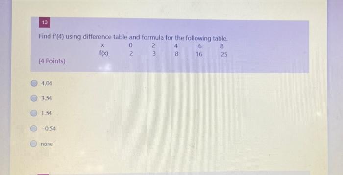 Solved 13 X Find f'(4) using difference table and formula | Chegg.com