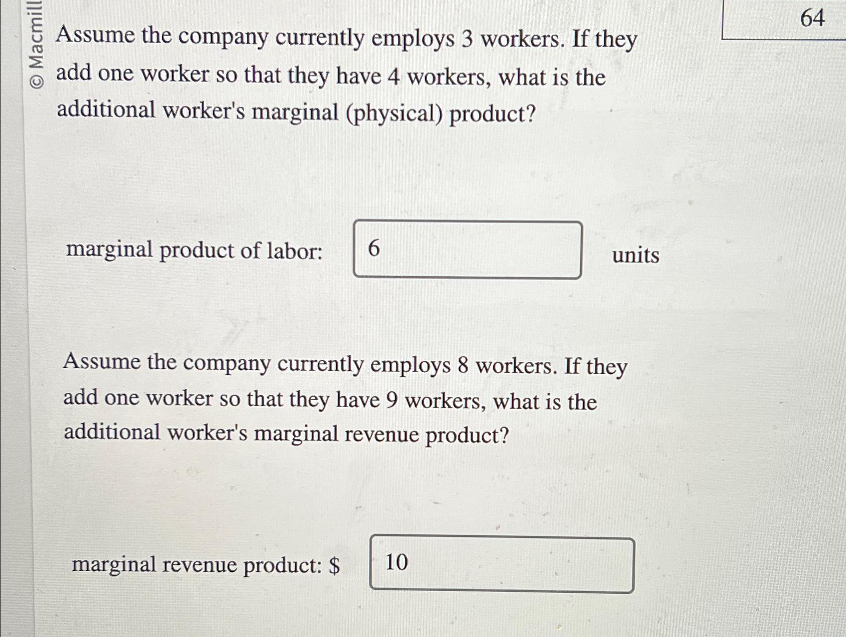 Solved Assume the company currently employs 3 ﻿workers. If | Chegg.com