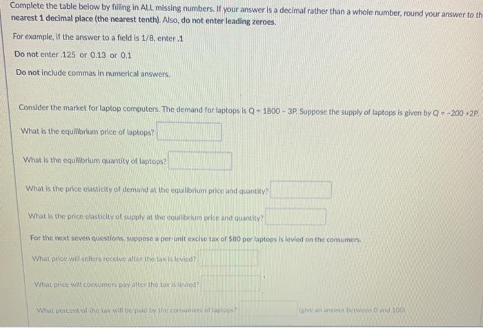 Solved Complete the table below by filling in ALL missing | Chegg.com