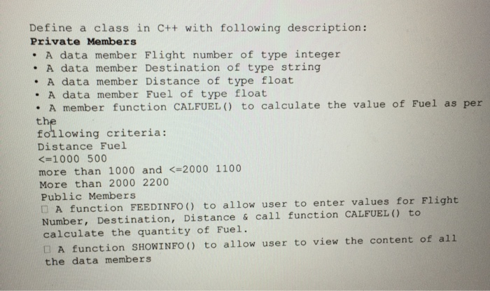 Solved Define A Class In C With Following Descript