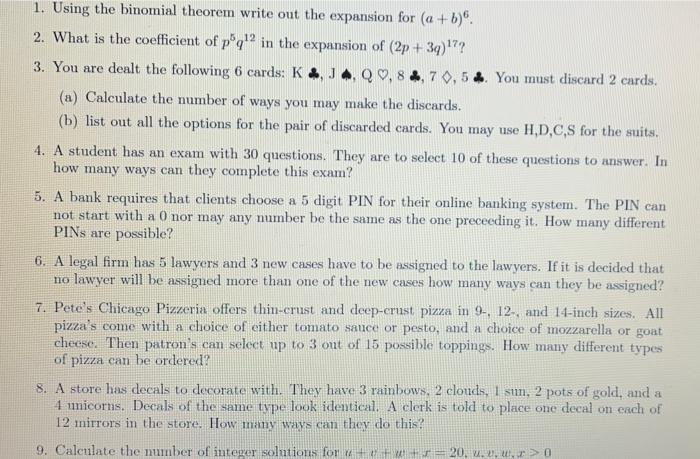 Solved 1. Using the binomial theorem write out the expansion | Chegg.com