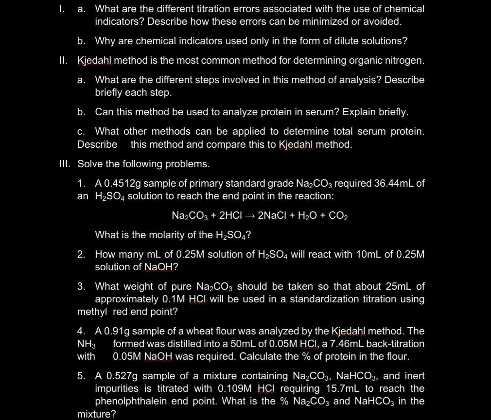 Solved I. a. What are the different titration errors