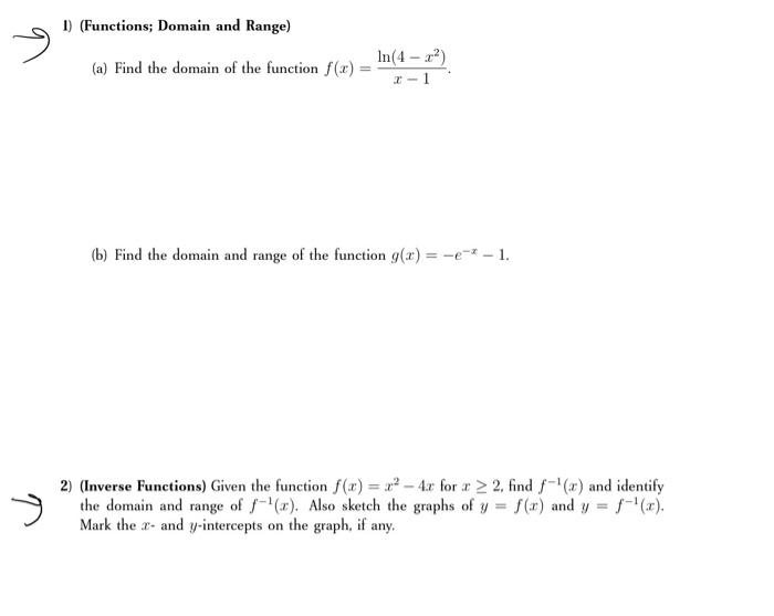 Solved 1) (Functions; Domain and Range) (a) Find the domain | Chegg.com