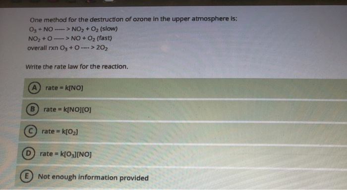 Solved One method for the destruction of ozone in the upper | Chegg.com