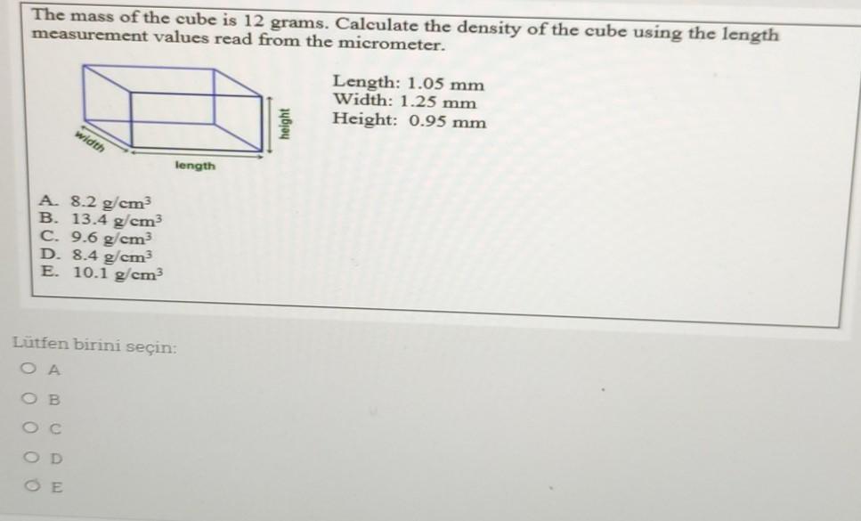 Solved The mass of the cube is 12 grams. Calculate the | Chegg.com