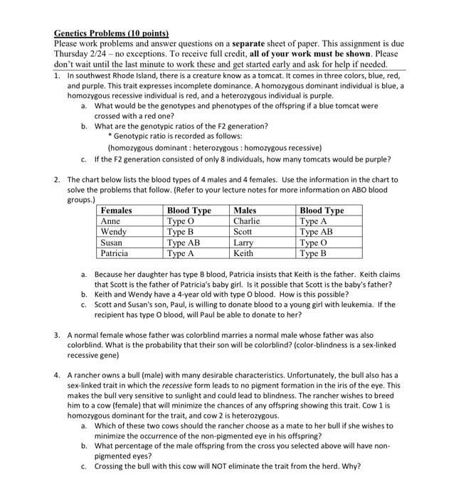 Solved Genetics Problems (10 points) Please work problems | Chegg.com