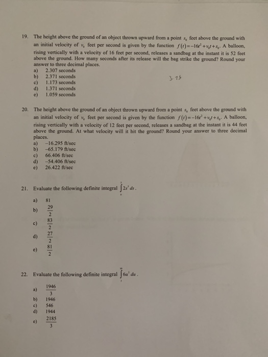 Solved 19. The height above the ground of an object thrown | Chegg.com