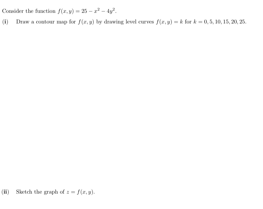 Solved Consider the function f(x,y)=25-x2-4y2.(i) ﻿Draw a | Chegg.com