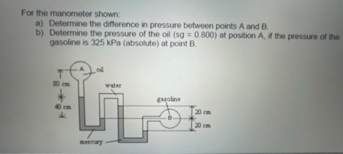 Solved For the manometer shown: a) Determine the difference | Chegg.com