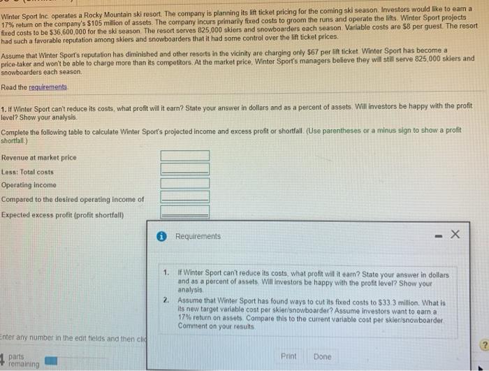 Solved Winter Sport Inc operates a Rocky Mountain ski