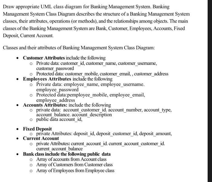 Solved Draw appropriate UML class diagram for Banking | Chegg.com