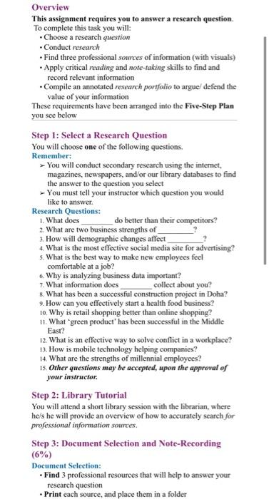 Solved Overview This assignment requires you to answer a | Chegg.com