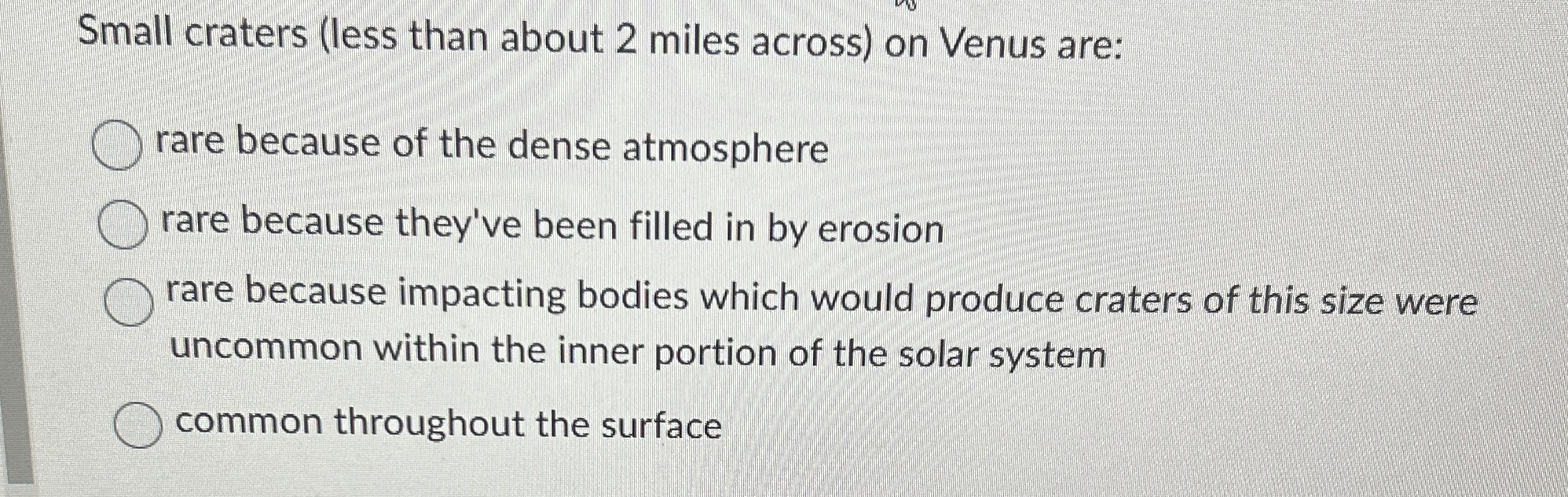 Solved Small Craters (less Than About 2 ﻿miles Across) ﻿on | Chegg.com