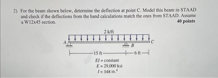 Solved 2) For the beam shown below, determine the deflection | Chegg.com
