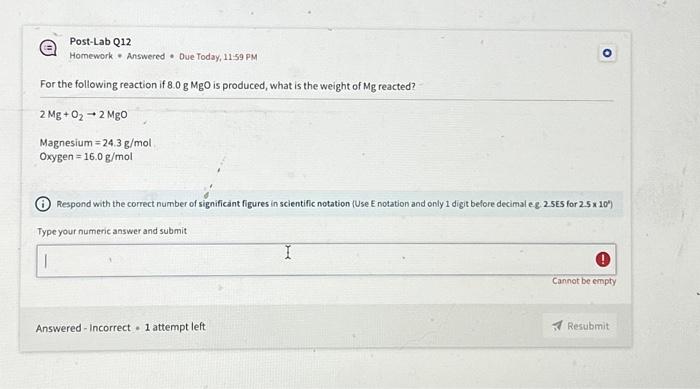 Solved Post-Lab Q12 Homework + Answered - Due Today, 1159 PM | Chegg.com