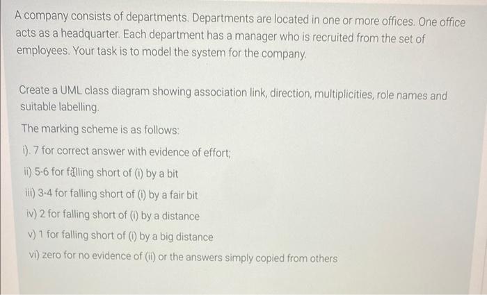 A company consists of departments. Departments are located in one or more offices. One office acts as a headquarter. Each dep
