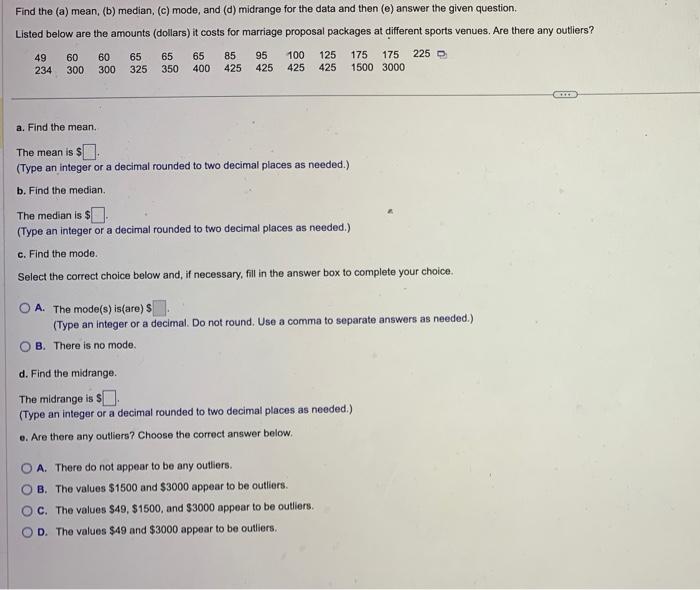 Solved Find The (a) Mean, (b) Median, (c) Mode, And (d) | Chegg.com