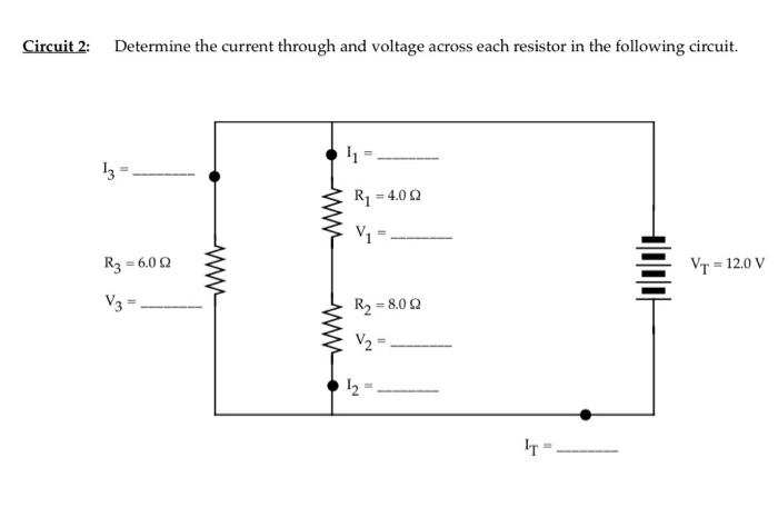 Solved Circuit 2: Determine the current through and voltage | Chegg.com