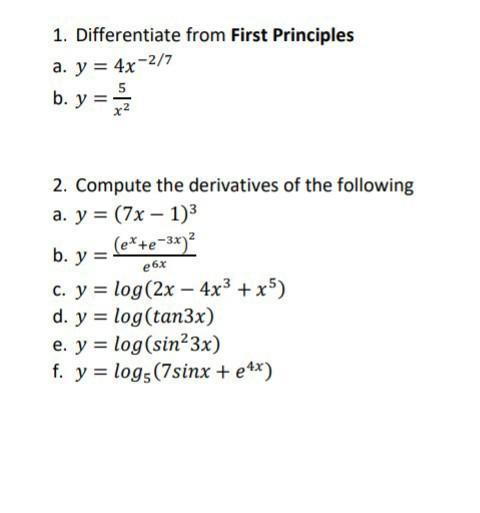 1 Differentiate From First Principles A Y 4x 2 7 Chegg Com