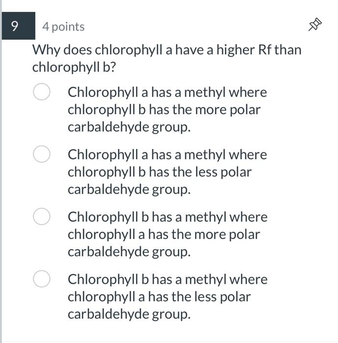Solved 4 points Why does chlorophyll a have a higher Rf than
