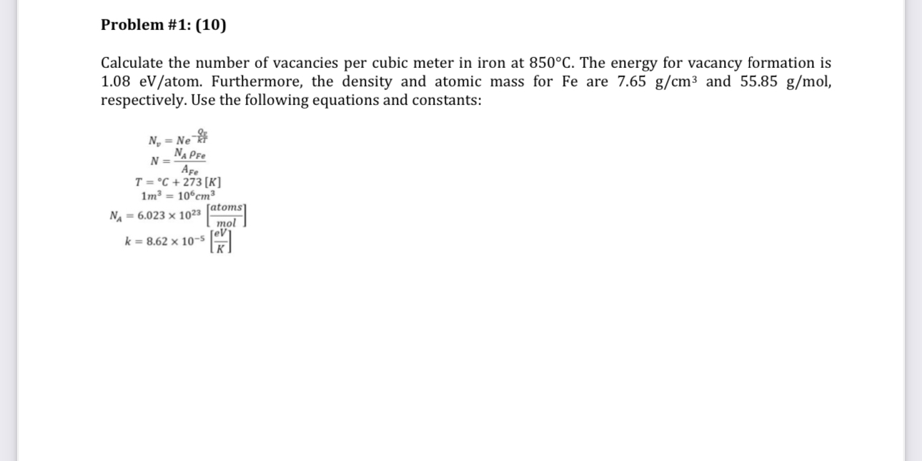 Solved Problem #1: (10)Calculate the number of vacancies per | Chegg.com