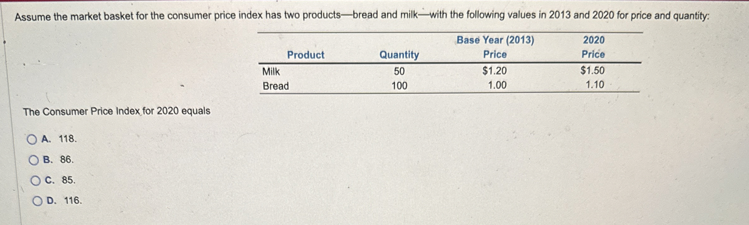 Solved Assume the market basket for the consumer price index