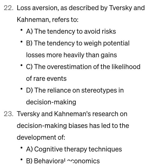 Solved Loss aversion, as described by Tversky and Kahneman, | Chegg.com