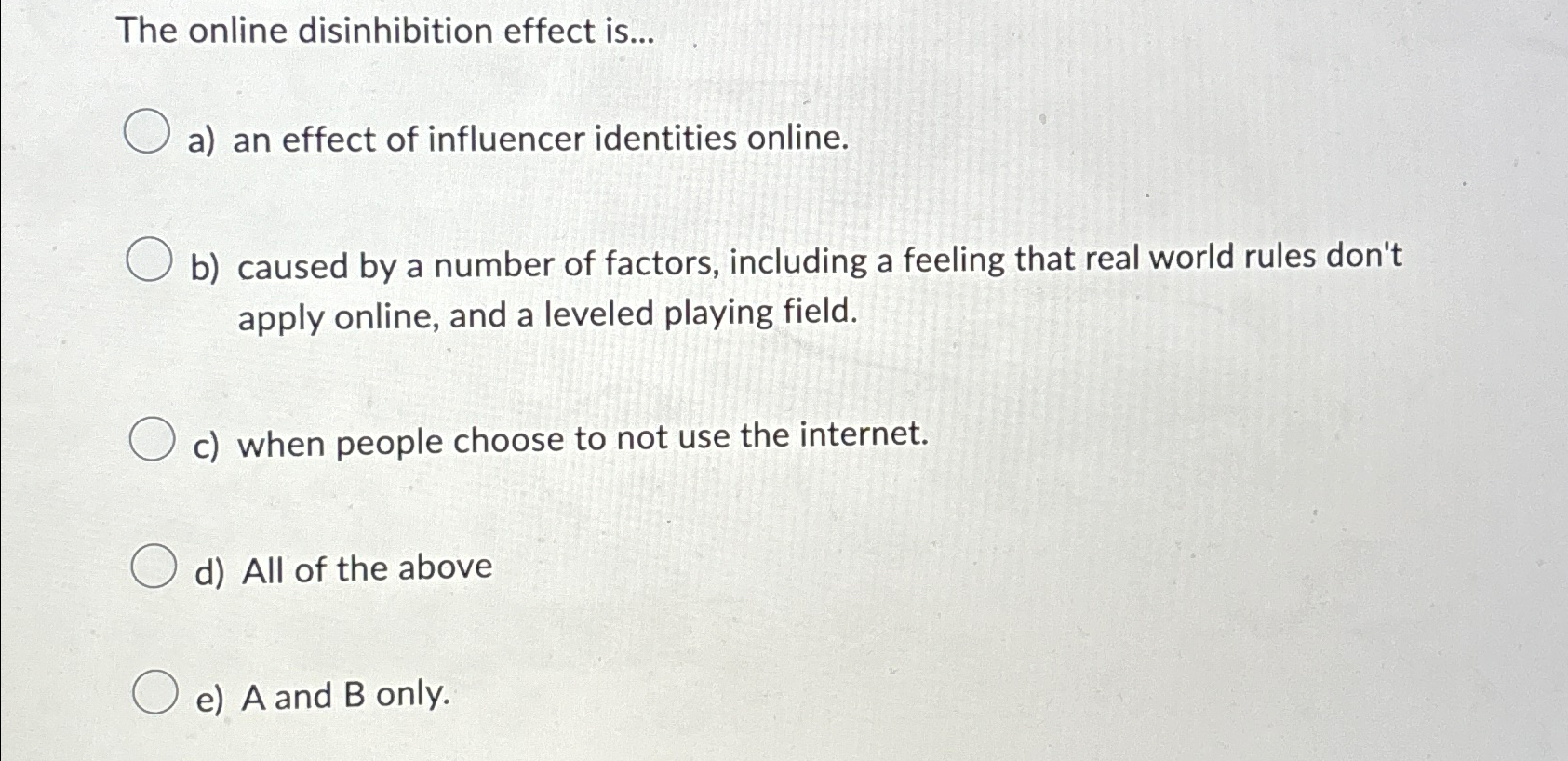 Solved The Online Disinhibition Effect Is...a) ﻿an Effect Of | Chegg.com