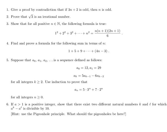 Solved 1. Give a proof by contradiction that if 3n+2 is odd, | Chegg.com