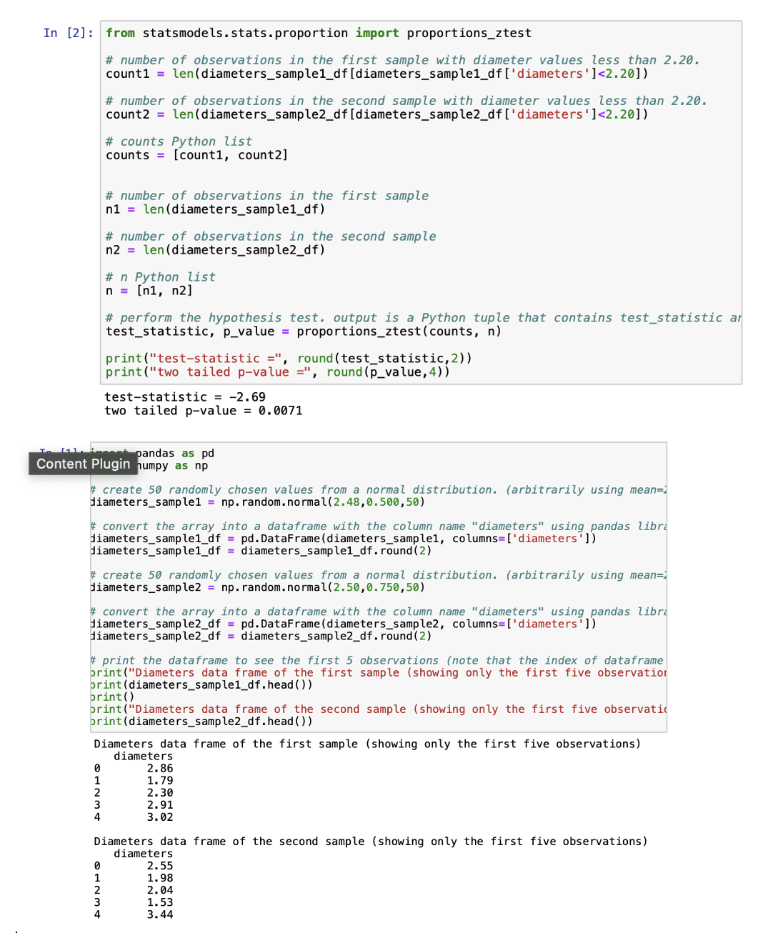 Solved test statistic 2 69two tailed p value chegg