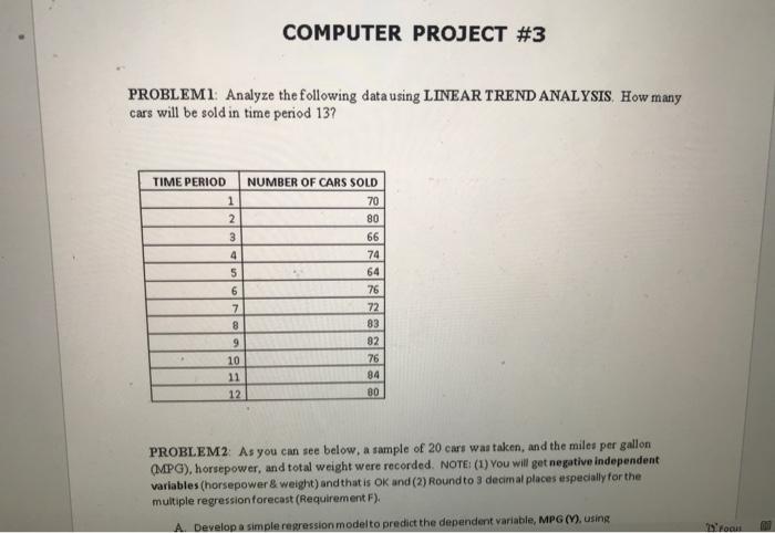 Solved PROBLEM1: Analyze the following data using LINEAR | Chegg.com