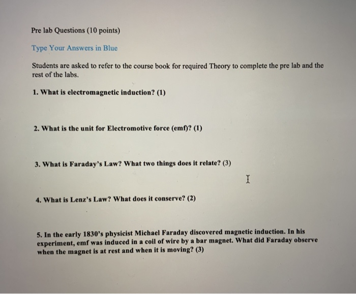 Pre Lab Questions 10 Points Type Your Answers In Chegg 