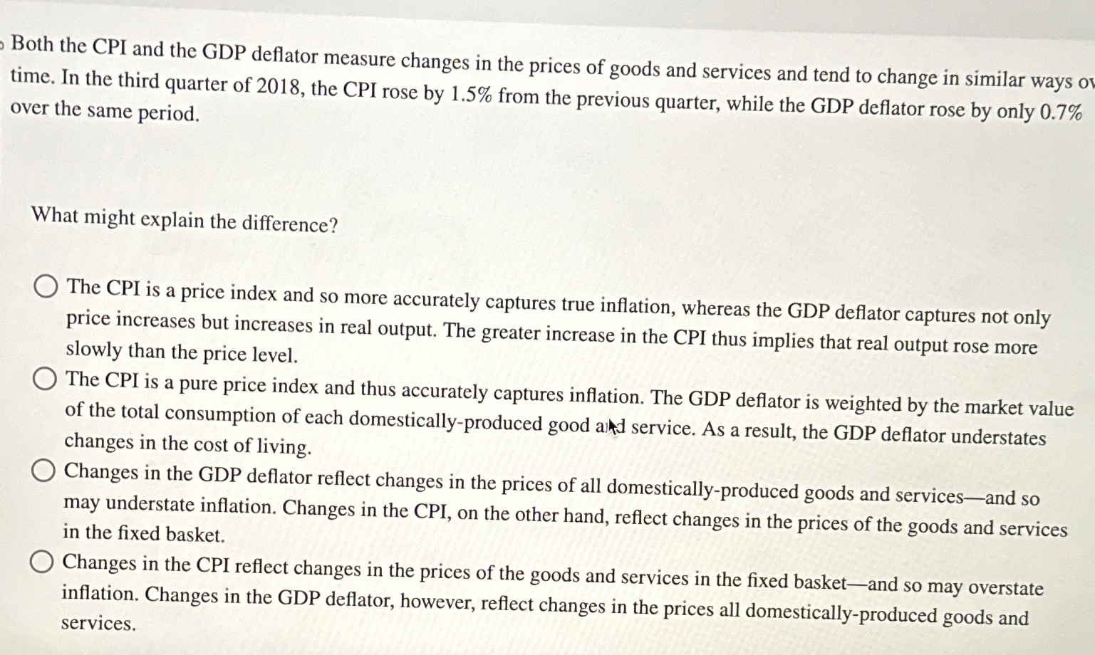 Solved Both the CPI and the GDP deflator measure changes in | Chegg.com